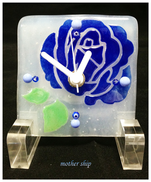 【送料無料】ベネチアンガラスミルフィオリ掛け時計　　　　    薔薇　Ｓ　　【ブルー】