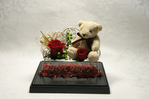 かわいいくま付のプリザアレンジ